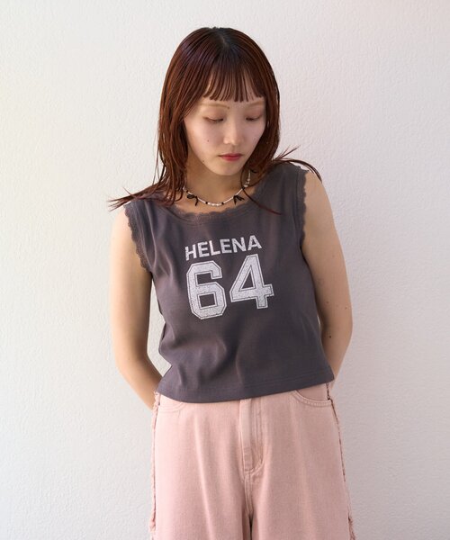 w closet（ダブルクローゼット）の「【25AW】【3色展開】レースロゴタンク（キャミソール・レディース・アイボリー/オフホワイト/チャコールグレー・FREE）」の3枚目の写真