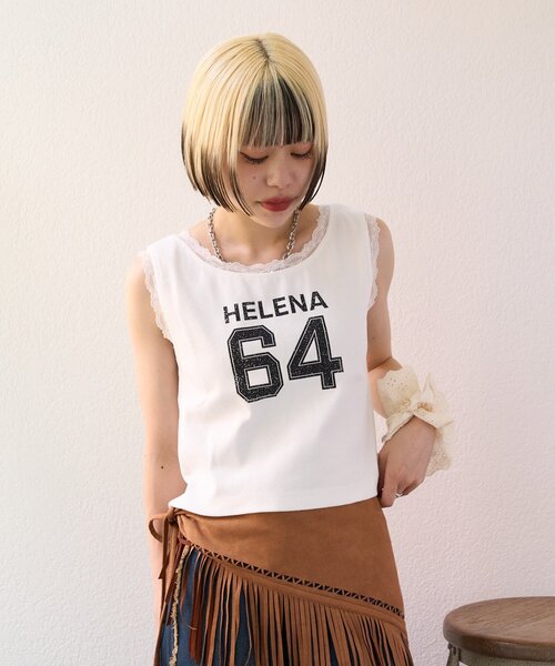 w closet（ダブルクローゼット）の「【25AW】【3色展開】レースロゴタンク（キャミソール・レディース・アイボリー/オフホワイト/チャコールグレー・FREE）」の4枚目の写真