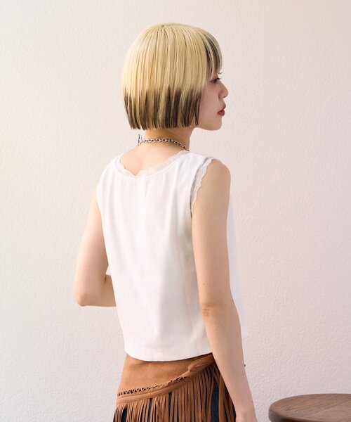 w closet（ダブルクローゼット）の「【25AW】【3色展開】レースロゴタンク（キャミソール・レディース・アイボリー/オフホワイト/チャコールグレー・FREE）」の8枚目の写真