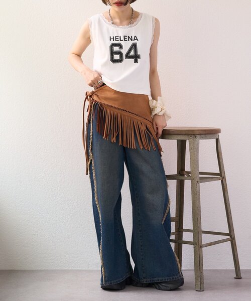 w closet（ダブルクローゼット）の「【25AW】【3色展開】レースロゴタンク（キャミソール・レディース・アイボリー/オフホワイト/チャコールグレー・FREE）」の13枚目の写真