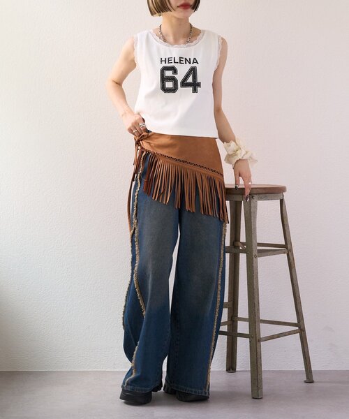 w closet（ダブルクローゼット）の「【25AW】【3色展開】レースロゴタンク（キャミソール・レディース・アイボリー/オフホワイト/チャコールグレー・FREE）」の14枚目の写真