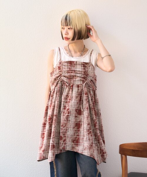 w closet（ダブルクローゼット）の「【25AW】【3色展開】レースロゴタンク（キャミソール・レディース・アイボリー/オフホワイト/チャコールグレー・FREE）」の22枚目の写真
