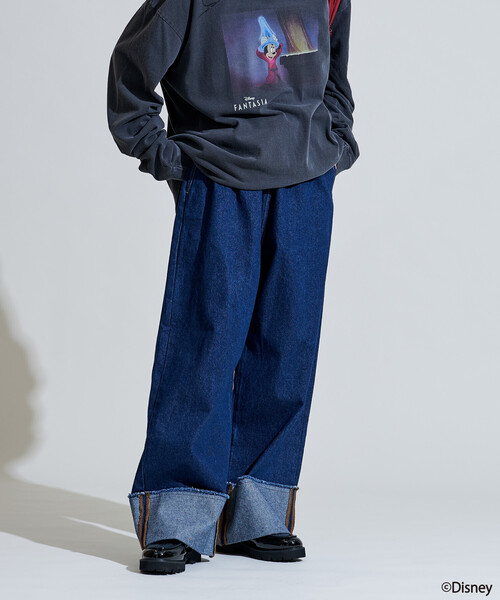 セール】ウォッシュ加工 ロールアップ イージーデニムパンツ【限定展開