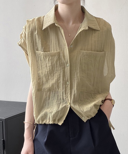 ONEP STAR（ワンピスター）の「ポケット付きシアーシャツ（シャツ/ブラウス・レディース・オフホワイト/オレンジ/ブラック/ベージュ・MEDIUM/LARGE）」の4枚目の写真