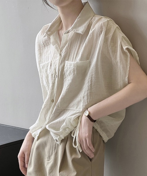 ONEP STAR（ワンピスター）の「ポケット付きシアーシャツ（シャツ/ブラウス・レディース・オフホワイト/オレンジ/ブラック/ベージュ・MEDIUM/LARGE）」の2枚目の写真