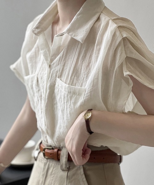 ONEP STAR（ワンピスター）の「ポケット付きシアーシャツ（シャツ/ブラウス・レディース・オフホワイト/オレンジ/ブラック/ベージュ・MEDIUM/LARGE）」の10枚目の写真