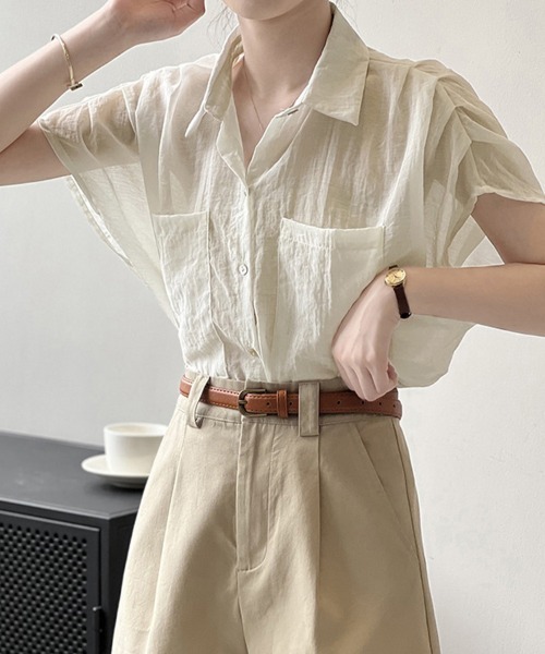 ONEP STAR（ワンピスター）の「ポケット付きシアーシャツ（シャツ/ブラウス・レディース・オフホワイト/オレンジ/ブラック/ベージュ・MEDIUM/LARGE）」の11枚目の写真