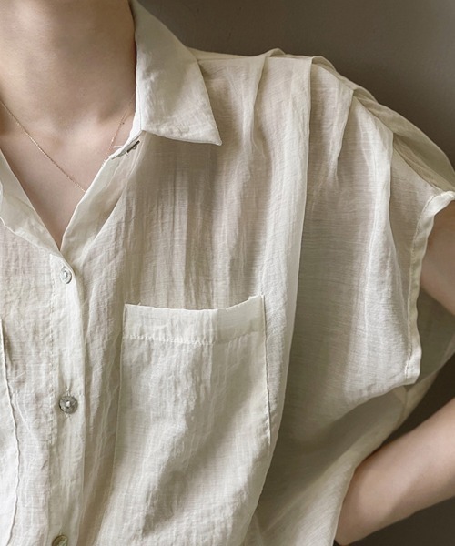 ONEP STAR（ワンピスター）の「ポケット付きシアーシャツ（シャツ/ブラウス・レディース・オフホワイト/オレンジ/ブラック/ベージュ・MEDIUM/LARGE）」の13枚目の写真