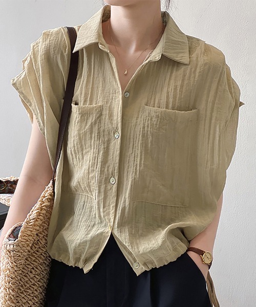 ONEP STAR（ワンピスター）の「ポケット付きシアーシャツ（シャツ/ブラウス・レディース・オフホワイト/オレンジ/ブラック/ベージュ・MEDIUM/LARGE）」の14枚目の写真