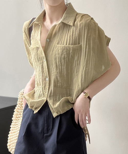 ONEP STAR（ワンピスター）の「ポケット付きシアーシャツ（シャツ/ブラウス・レディース・オフホワイト/オレンジ/ブラック/ベージュ・MEDIUM/LARGE）」の15枚目の写真