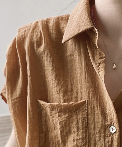 ONEP STAR（ワンピスター）の「ポケット付きシアーシャツ（シャツ/ブラウス・レディース・オフホワイト/オレンジ/ブラック/ベージュ・MEDIUM/LARGE）」の6枚目の写真