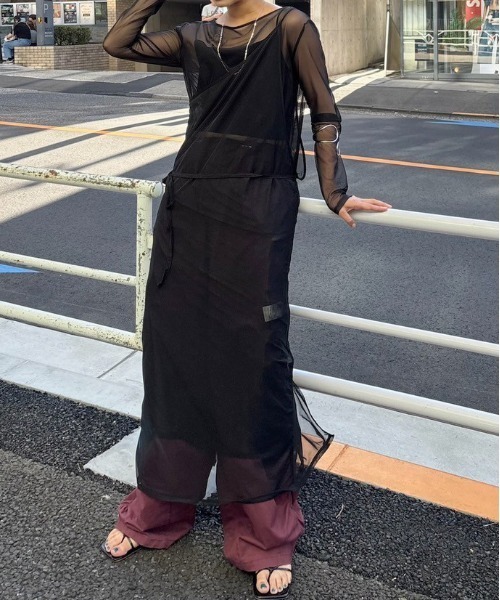 送料込！新品未使用Ameri  SEE THROUGH LAYERED TOP セール】LAYERED SHEER CAMI SET LONG TOP（Tシャツ/カットソー