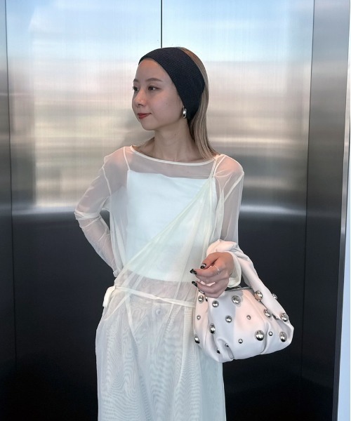 Ameri（アメリ）の「LAYERED SHEER CAMI SET LONG TOP（Tシャツ