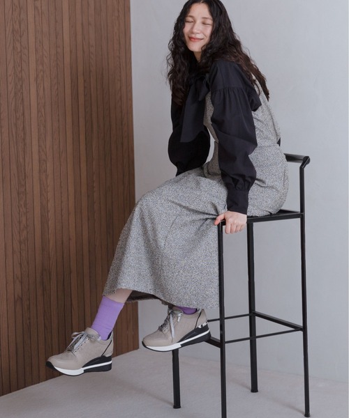 enchanted(エンチャンテッド)の「キルティングレースアップウェッジスニーカー(スニーカー・レディース・キャメル/ベージュ/ブラック/グレイッシュベージュ・S/M/L/LL)」の6枚目の写真