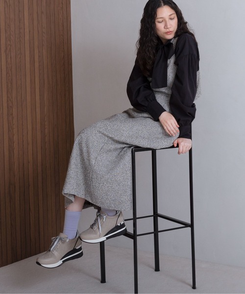 enchanted(エンチャンテッド)の「キルティングレースアップウェッジスニーカー(スニーカー・レディース・キャメル/ベージュ/ブラック/グレイッシュベージュ・S/M/L/LL)」の5枚目の写真