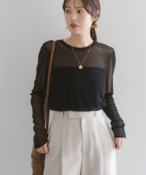 Noble(ノーブル)の「《追加》スキンチュールロングTシャツ(Tシャツ/カットソー・レディース・ブラック/ホワイト/ブラウン・FREE)」の14枚目の写真