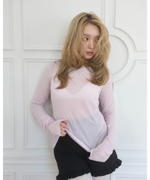 Smyeon(スミョン)の「Loose sleeve crewneck t-shirt/ルーズスリーブクルーネックカットソー(Tシャツ/カットソー・レディース・ホワイト/イエロー/パープル/ブラック/グレー/ライトブルー/ミント・FREE)」の6枚目の写真