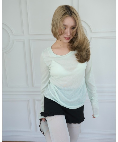 Smyeon(スミョン)の「Loose sleeve crewneck t-shirt/ルーズスリーブクルーネックカットソー(Tシャツ/カットソー・レディース・ホワイト/イエロー/パープル/ブラック/グレー/ライトブルー/ミント・FREE)」の4枚目の写真