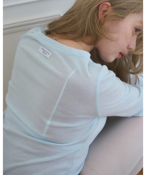 Smyeon(スミョン)の「Loose sleeve crewneck t-shirt/ルーズスリーブクルーネックカットソー(Tシャツ/カットソー・レディース・ホワイト/イエロー/パープル/ブラック/グレー/ライトブルー/ミント・FREE)」の5枚目の写真