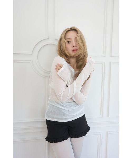 Smyeon(スミョン)の「Loose sleeve crewneck t-shirt/ルーズスリーブクルーネックカットソー(Tシャツ/カットソー・レディース・ホワイト/イエロー/パープル/ブラック/グレー/ライトブルー/ミント・FREE)」の8枚目の写真