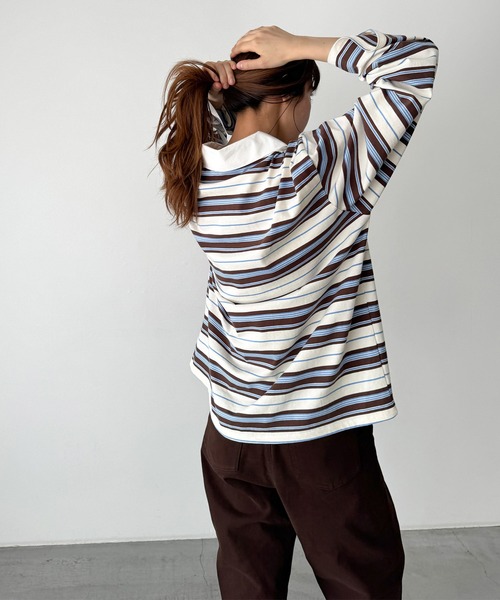 CANAL JEAN（キャナルジーン）の「El mar　マルチボーダーオーバーポロシャツ（ポロシャツ・レディース・ホワイト・ONE SIZE）」の3枚目の写真