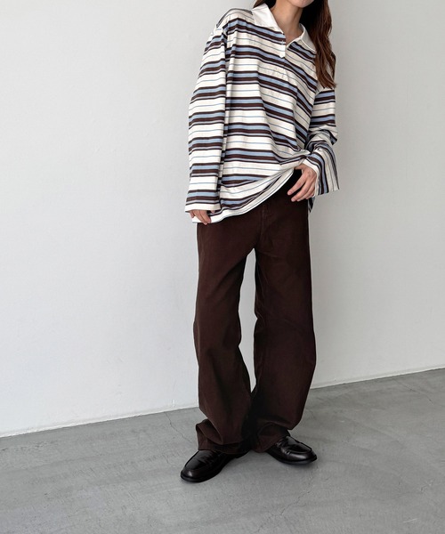 CANAL JEAN（キャナルジーン）の「El mar　マルチボーダーオーバーポロシャツ（ポロシャツ・レディース・ホワイト・ONE SIZE）」の4枚目の写真