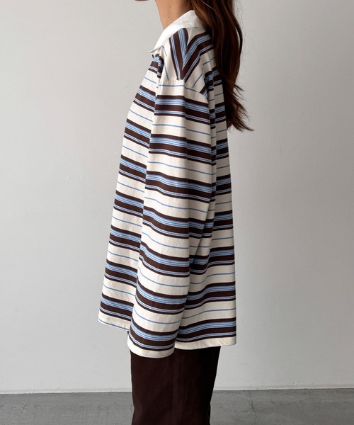 CANAL JEAN（キャナルジーン）の「El mar　マルチボーダーオーバーポロシャツ（ポロシャツ・レディース・ホワイト・ONE SIZE）」の6枚目の写真