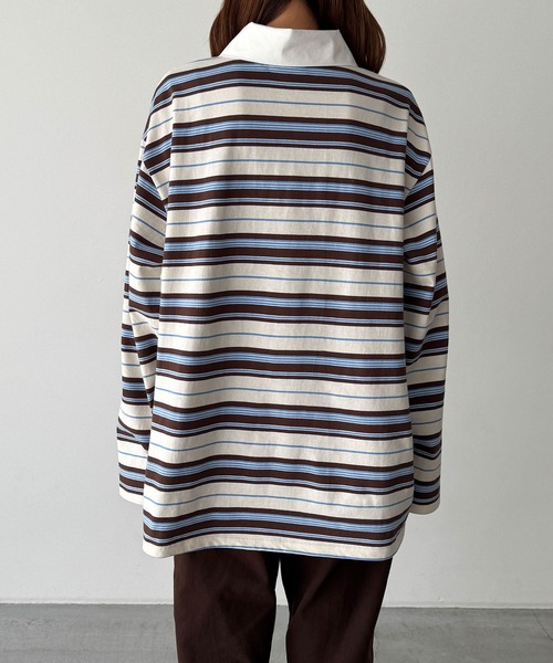 CANAL JEAN（キャナルジーン）の「El mar　マルチボーダーオーバーポロシャツ（ポロシャツ・レディース・ホワイト・ONE SIZE）」の7枚目の写真