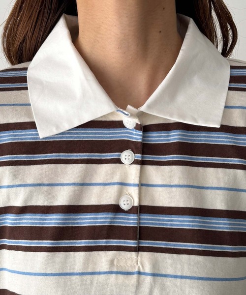 CANAL JEAN（キャナルジーン）の「El mar　マルチボーダーオーバーポロシャツ（ポロシャツ・レディース・ホワイト・ONE SIZE）」の8枚目の写真