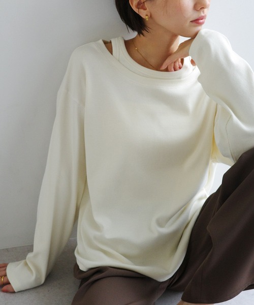 evernavy(エバーネイビー)の「テレコリブレイヤード長袖トップス(Tシャツ/カットソー・レディース・ブラウン/ブラック/アイボリー/杢グレー・M)」の2枚目の写真