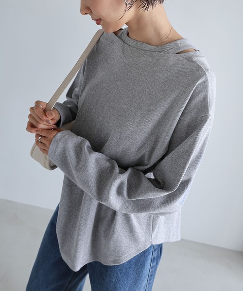 evernavy(エバーネイビー)の「テレコリブレイヤード長袖トップス(Tシャツ/カットソー・レディース・ブラウン/ブラック/アイボリー/杢グレー・M)」の5枚目の写真
