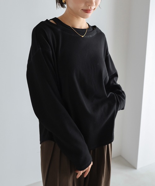 evernavy(エバーネイビー)の「テレコリブレイヤード長袖トップス(Tシャツ/カットソー・レディース・ブラウン/ブラック/アイボリー/杢グレー・M)」の13枚目の写真