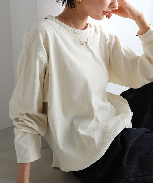 evernavy(エバーネイビー)の「テレコリブレイヤード長袖トップス(Tシャツ/カットソー・レディース・ブラウン/ブラック/アイボリー/杢グレー・M)」の12枚目の写真