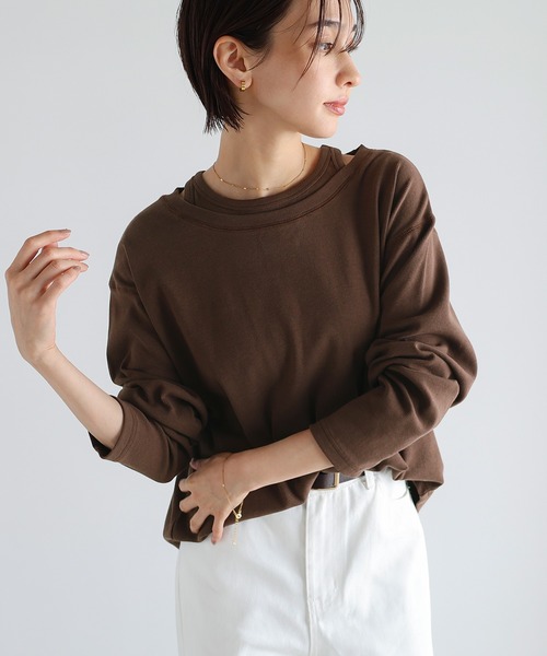 グレー 長袖 トップス レイヤード PLEGG プレッジ フェイクレイヤード ヘンリーネック 長袖 Tシャツ