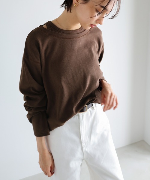 evernavy(エバーネイビー)の「テレコリブレイヤード長袖トップス(Tシャツ/カットソー・レディース・ブラウン/ブラック/アイボリー/杢グレー・M)」の8枚目の写真