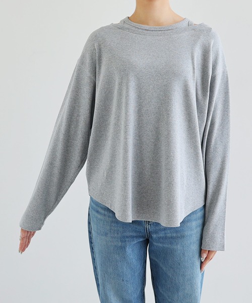 evernavy(エバーネイビー)の「テレコリブレイヤード長袖トップス(Tシャツ/カットソー・レディース・ブラウン/ブラック/アイボリー/杢グレー・M)」の14枚目の写真