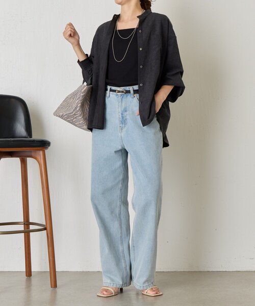 Jena espace merveilleux(ジェナ エスパスメルヴェイユ)の「ピーチスキンバックタックシャツ(シャツ/ブラウス・レディース・ブラック/ベージュ/ライトグレー・FREE)」の5枚目の写真