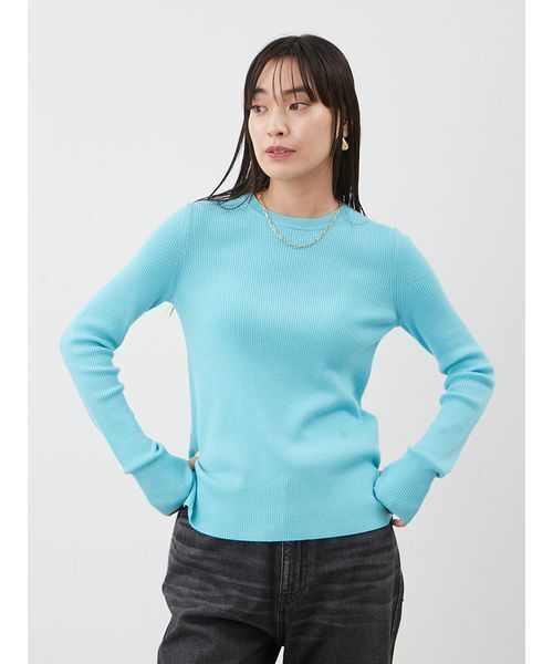 セール】クルーネックリブニットプルオーバー（ニット/セーター