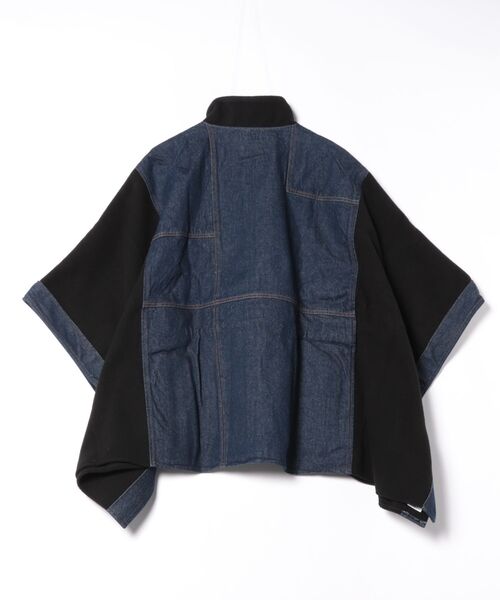 セール】【HOT】デニム×キルティング 調節ゴム ポケット付きポンチョ