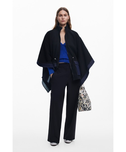 HOT】デニム×キルティング 調節ゴム ポケット付きポンチョ