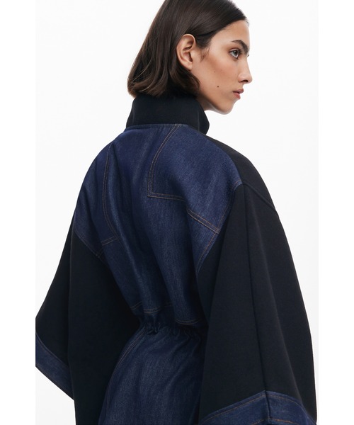 セール】【HOT】デニム×キルティング 調節ゴム ポケット付きポンチョ