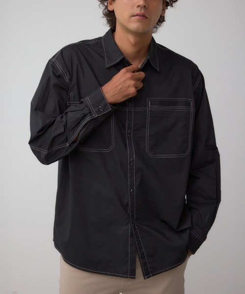 ブラック長袖シャツ クロスデザイン セール】配色ステッチ長袖シャツ（シャツ/ブラウス）｜AZUL BY MOUSSY