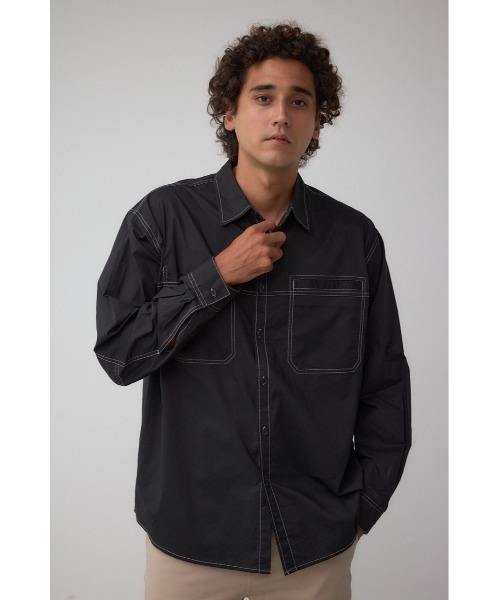 AZUL by moussy(アズールバイマウジー)の「配色ステッチ長袖シャツ(シャツ/ブラウス・メンズ・ベージュ/ライトグレー/ブラック・MEDIUM/LARGE)」の5枚目の写真