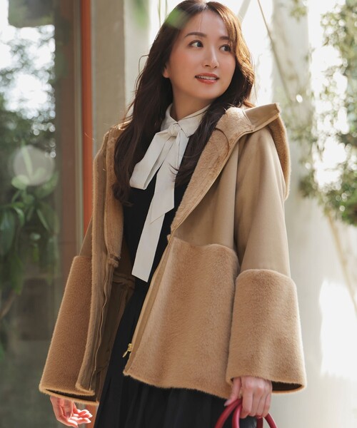 ANY SIS(エニィスィス)の「Luxuryフェイクムートン コート(ムートンコート・レディース・アイボリー系/ブラウン系・X-LARGE)」の2枚目の写真