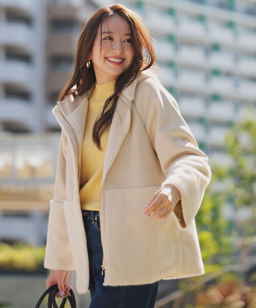 ANY SIS(エニィスィス)の「Luxuryフェイクムートン コート(ムートンコート・レディース・アイボリー系/ブラウン系・X-LARGE)」の1枚目の写真