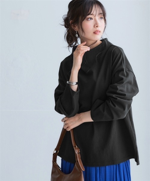 nissen(ニッセン)の「綿100%バスクボトルネックプルオーバー(UVカット)<大きいサイズ有>(Tシャツ/カットソー・レディース・オフホワイト/ブラック/ホワイト×ブラック/ネイビー×ホワイト/カーキ・S~M/L~LL)」の3枚目の写真