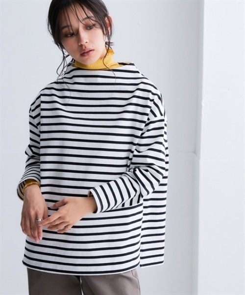 nissen(ニッセン)の「綿100%バスクボトルネックプルオーバー(UVカット)<大きいサイズ有>(Tシャツ/カットソー・レディース・オフホワイト/ブラック/ホワイト×ブラック/ネイビー×ホワイト/カーキ・S~M/L~LL)」の11枚目の写真