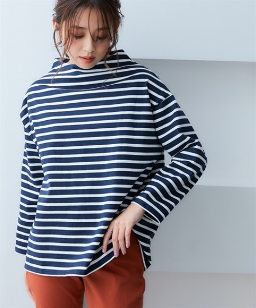 nissen(ニッセン)の「綿100%バスクボトルネックプルオーバー(UVカット)<大きいサイズ有>(Tシャツ/カットソー・レディース・オフホワイト/ブラック/ホワイト×ブラック/ネイビー×ホワイト/カーキ・S~M/L~LL)」の17枚目の写真