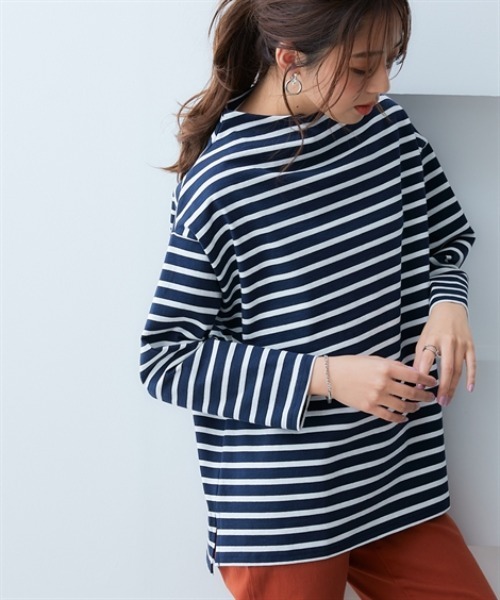 nissen(ニッセン)の「綿100%バスクボトルネックプルオーバー(UVカット)<大きいサイズ有>(Tシャツ/カットソー・レディース・オフホワイト/ブラック/ホワイト×ブラック/ネイビー×ホワイト/カーキ・S~M/L~LL)」の18枚目の写真