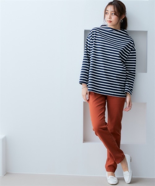 nissen(ニッセン)の「綿100%バスクボトルネックプルオーバー(UVカット)<大きいサイズ有>(Tシャツ/カットソー・レディース・オフホワイト/ブラック/ホワイト×ブラック/ネイビー×ホワイト/カーキ・S~M/L~LL)」の19枚目の写真